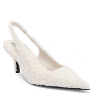 Jeffrey Campbell Faux Shearling Pointed Toe Slingback Pump in Ivory